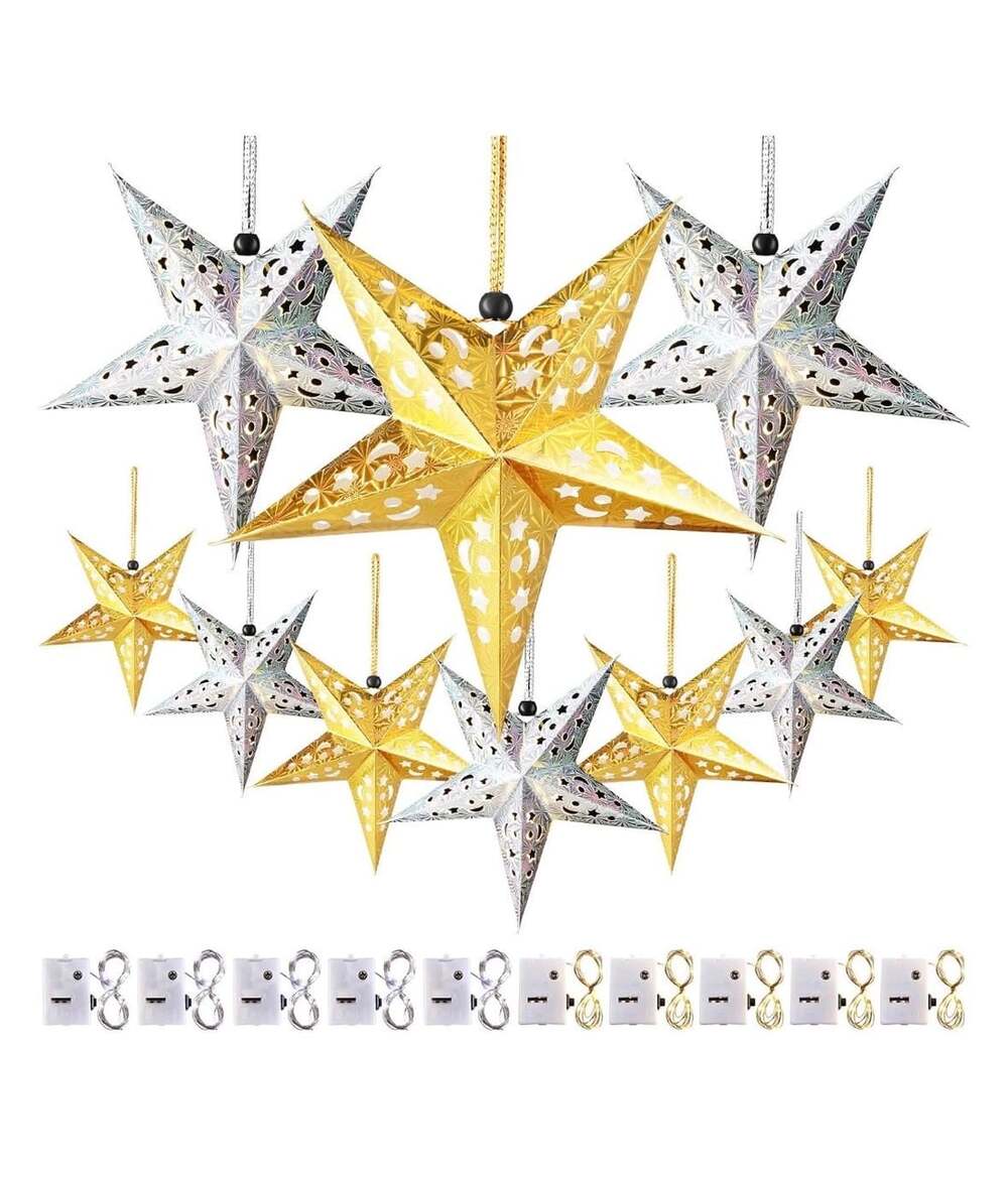 Zhanmai 10 Pcs Christmas Paper Star Lantern Lampshade 3D